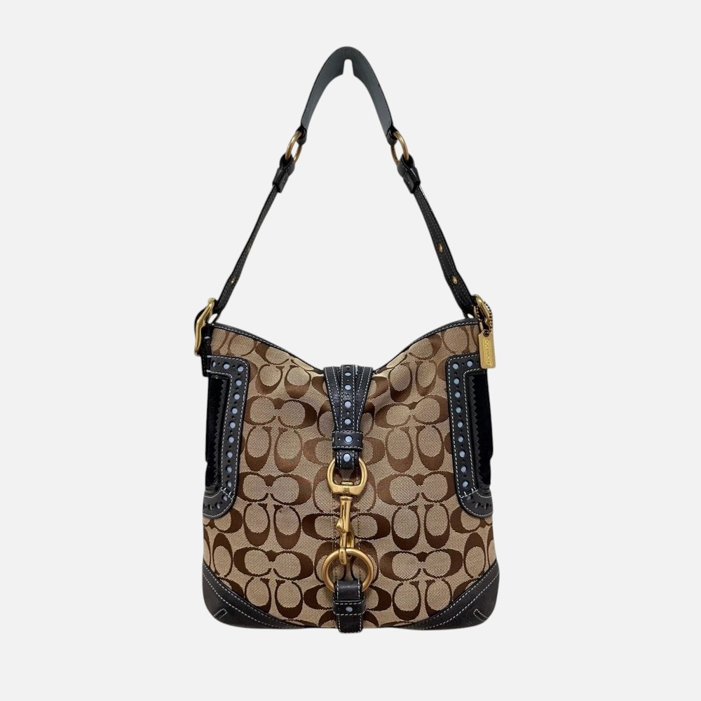 Coach Legacy Signature Jacquard Hobo Bag Perforated Leather Y2K Vintage 1424